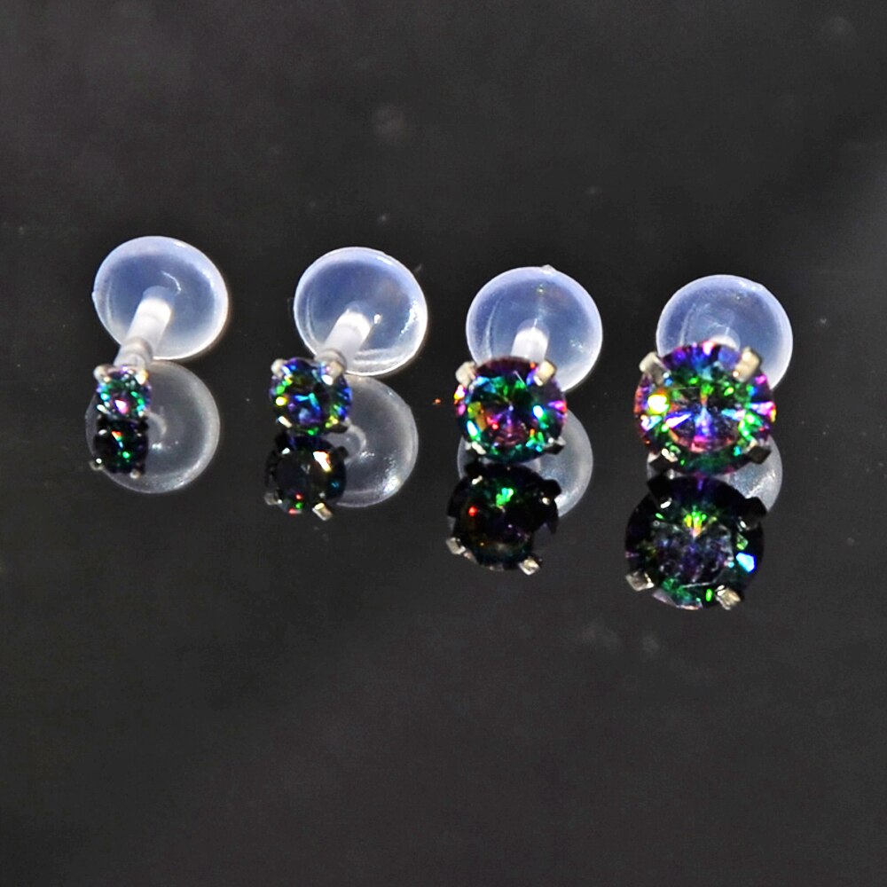 Lot 4 Stuks Regenboog Zirkoon Bioplast Labret Monroe Lip Stud Oor Cartiliage Tragus Helix Piercing stud Ring 16g Body sieraden