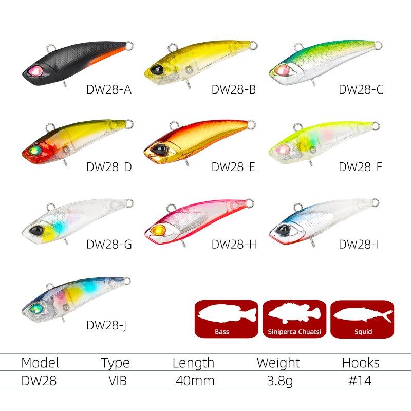 TSURINOYA leurre de pêche VIB DW28 coulant l'eau hiver glace gabarit leurre 40mm 3.8g tête de plomb en plastique Vibration Wobblers basse appât dur
