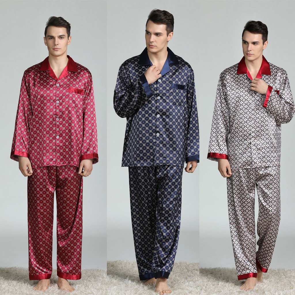 Zijden Pyjama Voor Mannen Lange Mouwen Pijama Hombre Zijden Pyjama Pak Nachtkleding Pijama De Los Hombres Pyjama Mannen Pigiama uomo