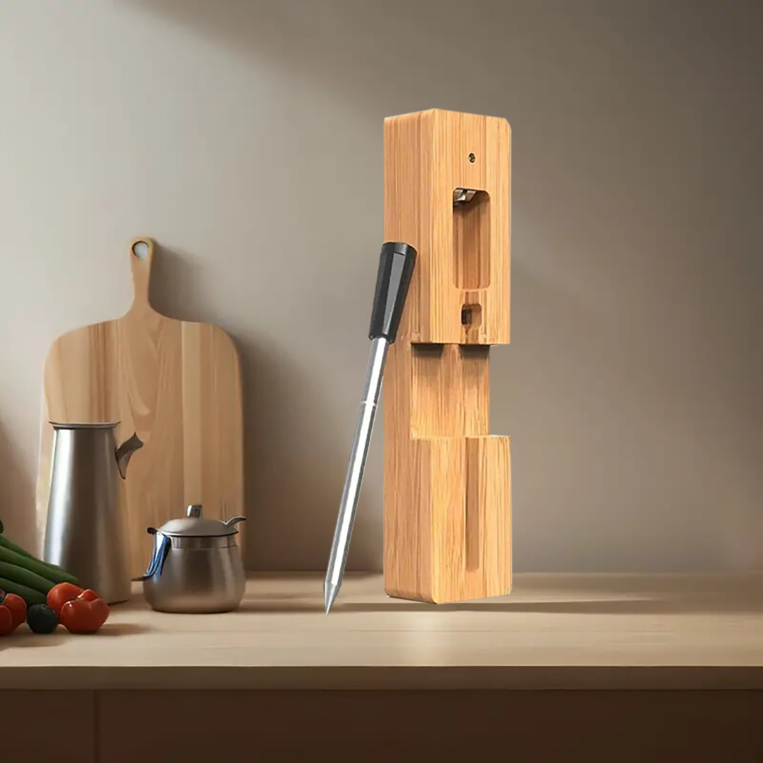 1 trådløst stegetermometer med digitalt display, metalføler, egnet til voksne - egnet til udendørs grill