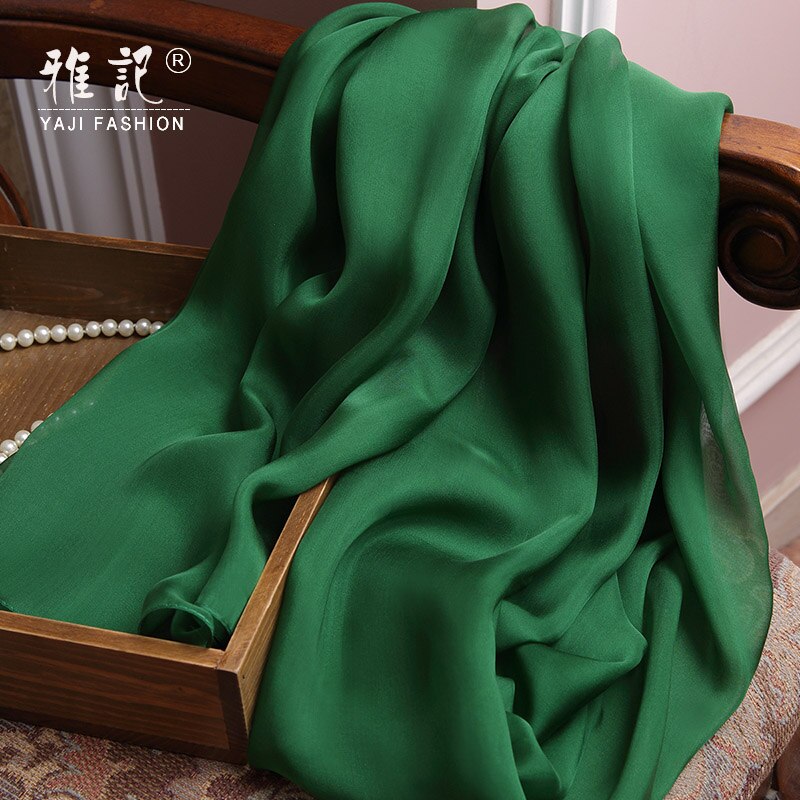 Siden halsduk kvinnor naturligt silke chiffong halsduk mörkgrön foulard femme dam siden sjalar omslag för damer solid: 250-65cm
