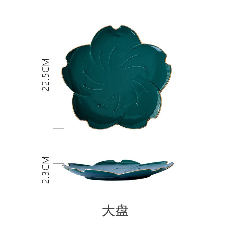 1pcs Ceramic Plate Dinner Set Green Kitchen Tableware Plates Flower Shape sauce dish Rice Salad Bowl Cake Dessert Plate: Big plate