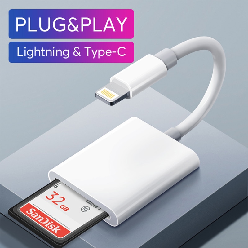 Ginsley Card Reader for SD to Lightning Smart Camera SD Memory Card Adapter for iPhone iPod Apple Memory Cards Use No APP Need