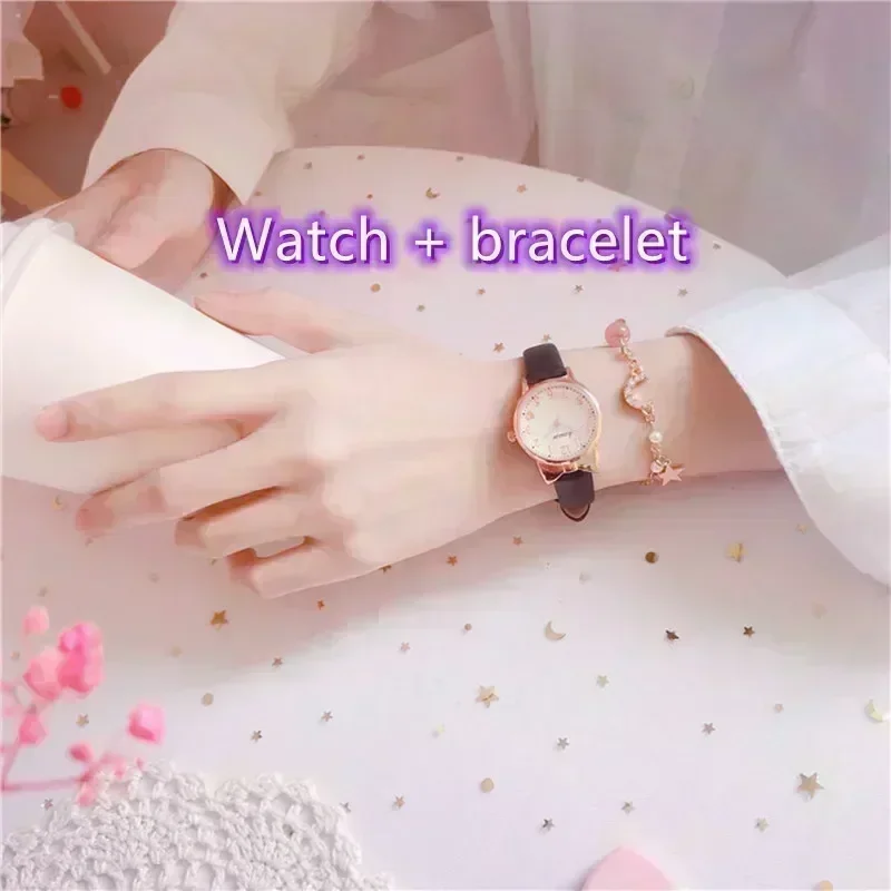 2025 Kinder Liebe Digitale Zifferblatt Kinder Set Uhr Lederband Quarz Uhren Kind Mädchen Uhr kinder Uhr + armband: Dark Grau