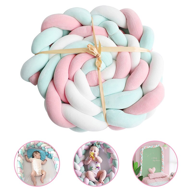 Łóżeczko dla dziecka ogrodzenie plecione paski skręcać miękka poduszka węzeł pleciony osłona robić łóżeczka pościel poduszka ręcznie tkane skręcać łóżko robić łóżeczka: zielony biały różowy