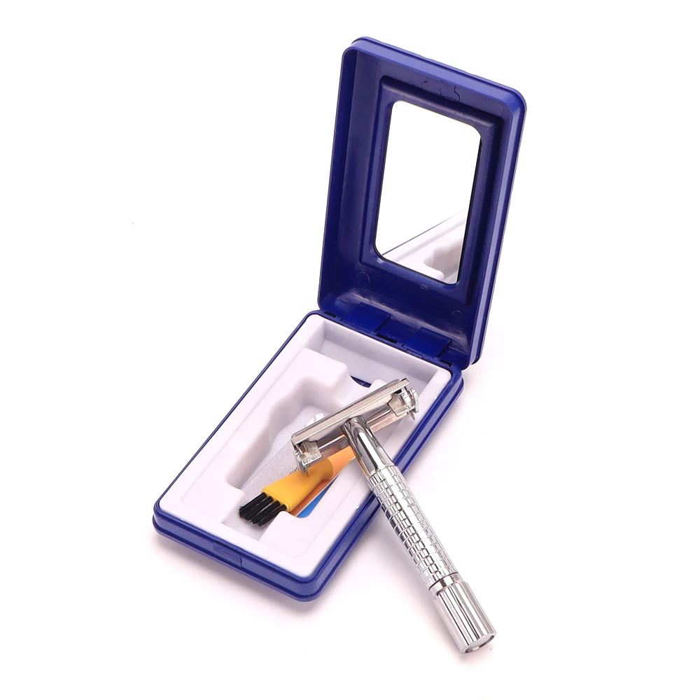 Double Edge Beard Hair Shaver Set Men's Traditional Classic Beard Razor Shaver Stainless Steel Safety Mens Trimmer Blades Box: Gold