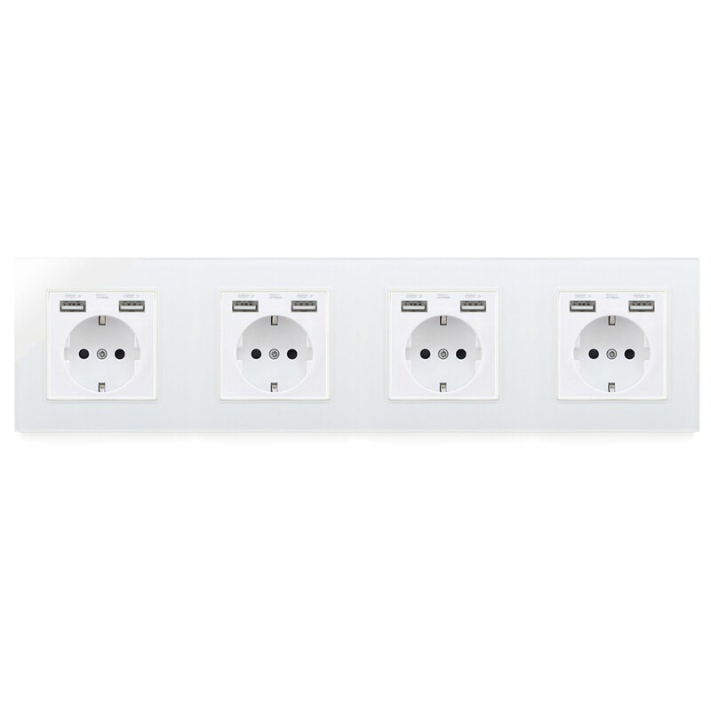 Avoir EU Standard Plug Socket Dual USB Port Wall Power Socket Glass Panel Double Triple Quadruple Socket Electrical Outlet: Quadruple socket