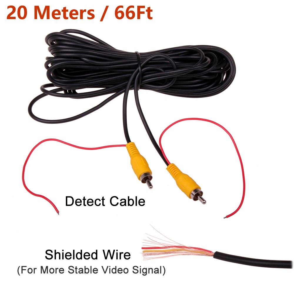 RCA-vista trasera de marcha atrás de coche, cámara de aparcamiento, Cable de extensión de vídeo con Cable de gatillo de 5, 10, 15 y 20 metros, macho y hembra: Male to Male 20M