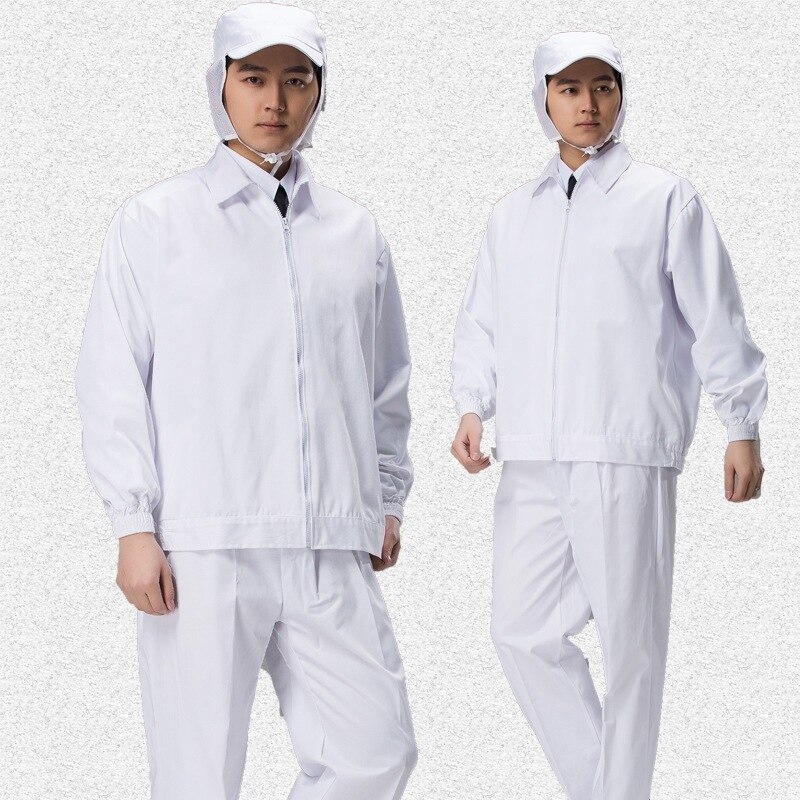 White food service long - sleeved food service suit food sales processing plant tooling food factory split dust - proof clothing: L