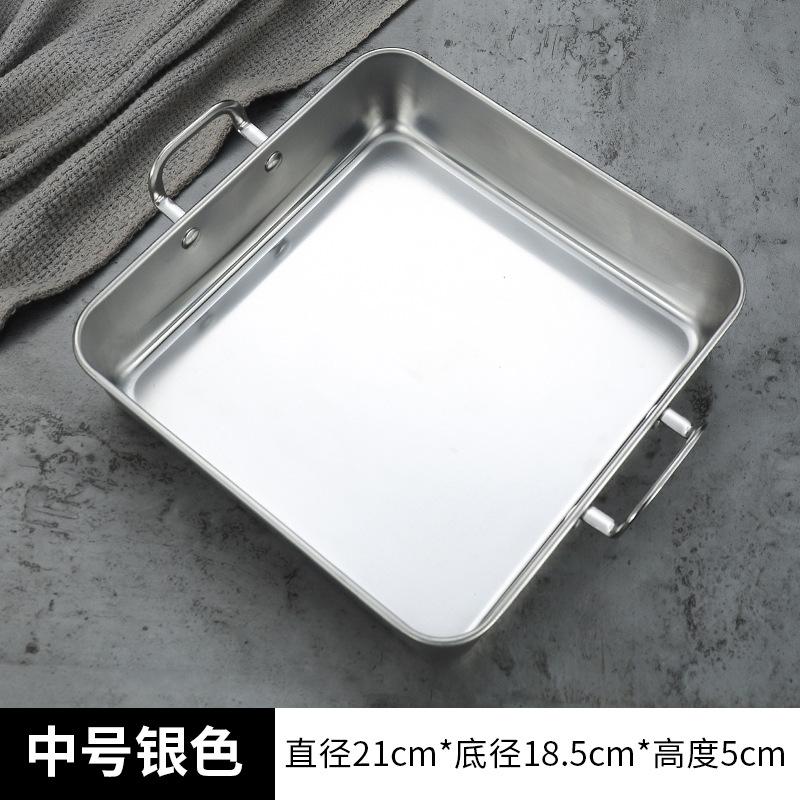Two Ear Stainless Steel Square Food Trays Fruit Snacks Plates DIY Baking Tools Flat Fry Pan Trays for Kitchen: green