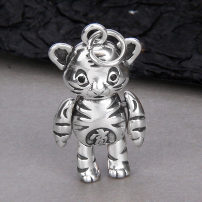 Bocai puro s990 prata bonito pequeno tigre pingente para o ano de nascimento personalidade retro velho e feminino pingente amuleto bom