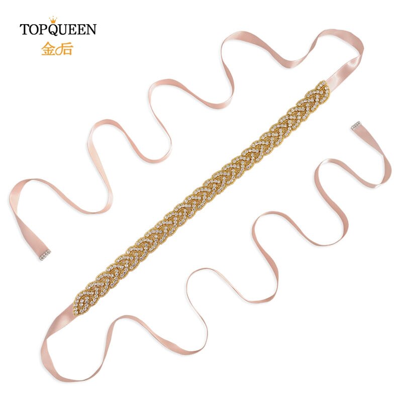 Topqueen  s216- g guld midjebälte fancy strass skärp guldpärlor brudbälte guld bälte för kvinnor bälten bröllop skärp bröllop: Vintage rosa