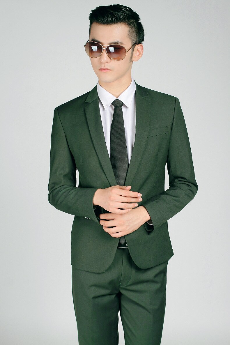 Traje para hombre de color verde oscuro, traje informal ajustado para jóvenes, traje de boda para novio, dos piezas,