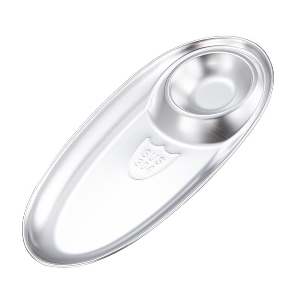 Double Compartment Plate Snack Plate Sauce Dipping Dish Stainless Steel Dish