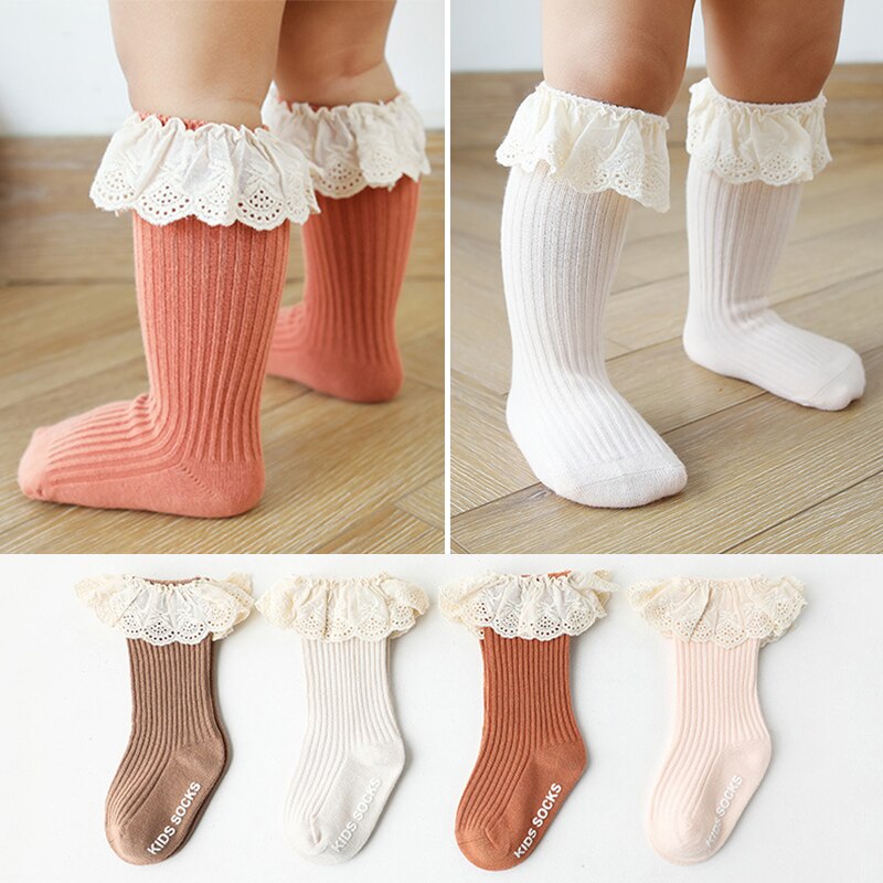 Leuke Baby Sokken Kant Prinses Kinderen Meisje Knie Hoge Sokken Lente Herfst Effen Kleur Baby Peuter Kinderen Lange Sokken