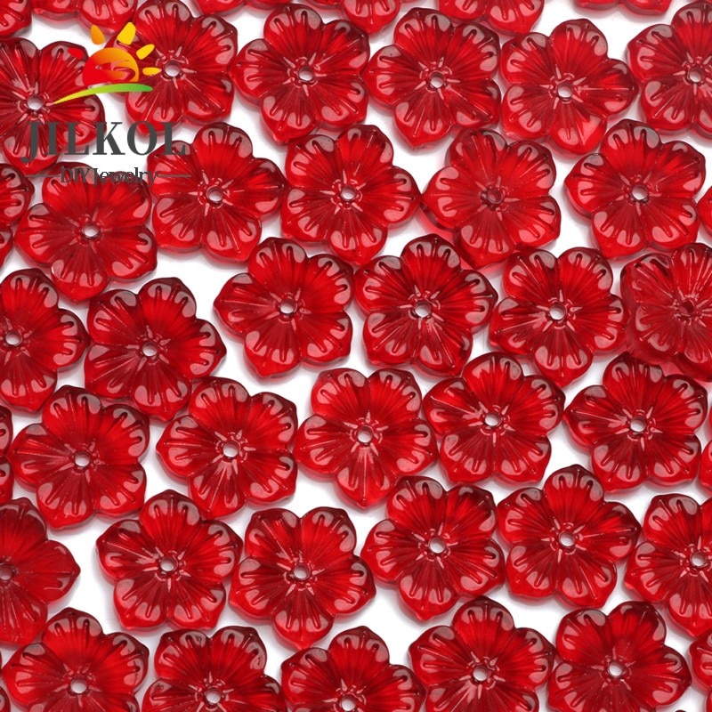 40pz 12x12mm di Fascino Rosso Petalo di Vetro di Cristallo Ceco Branelli Del Distanziatore Del Fiore per Monili Che Fanno Accessori FAI DA TE orecchini Della Collana