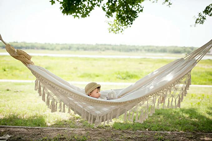 Ulkona riippumatto keinuverkko boho iso brasilialainen macrame -haara kaksinkertainen deluxe -tuoli rannalle, pihalle, sisätiloihin, häät