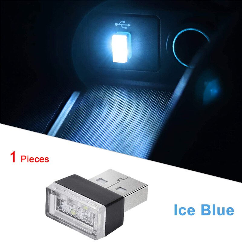 Mini USB LED Nacht Lichter Auto Innen Atmosphäbetreffend Lampe Auto Dekoration Umgebungs Beleuchtung LED Neon- Birne Auto Waren 5V weiß verrotten: Kristallblau