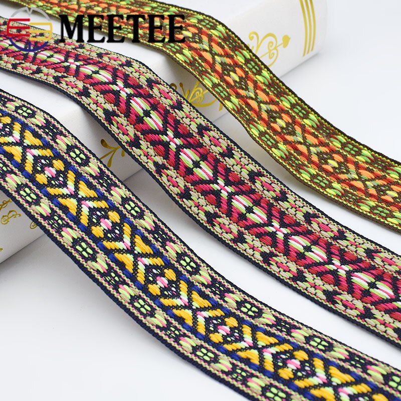 8Meter 38Mm Geborduurde Jacquard Omboordsels Etnische Kant Linten Voor Bag Strap Naaien Tape Biais Diy Kledingstuk Accessoires