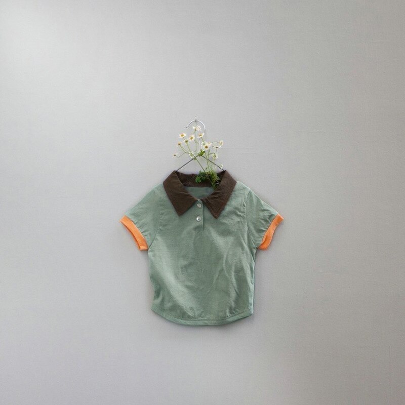 Zomer Baby Tops Peuter Baby Jongen Splicing Mode Korte Mouwen T-shirt Baby Meisje Ademend Katoenen Kleding: Y7101-Green / 24M