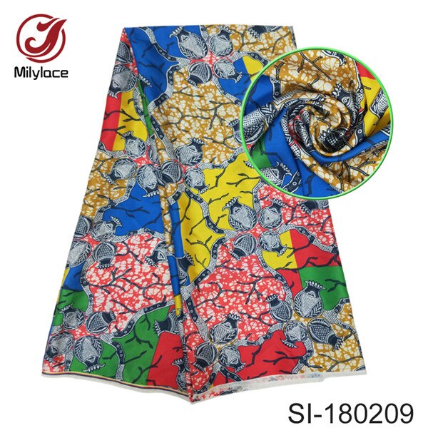 Tissu en soie nigérian de , wax numérique imprimé de couleur vive pour robe SI180207: color 9