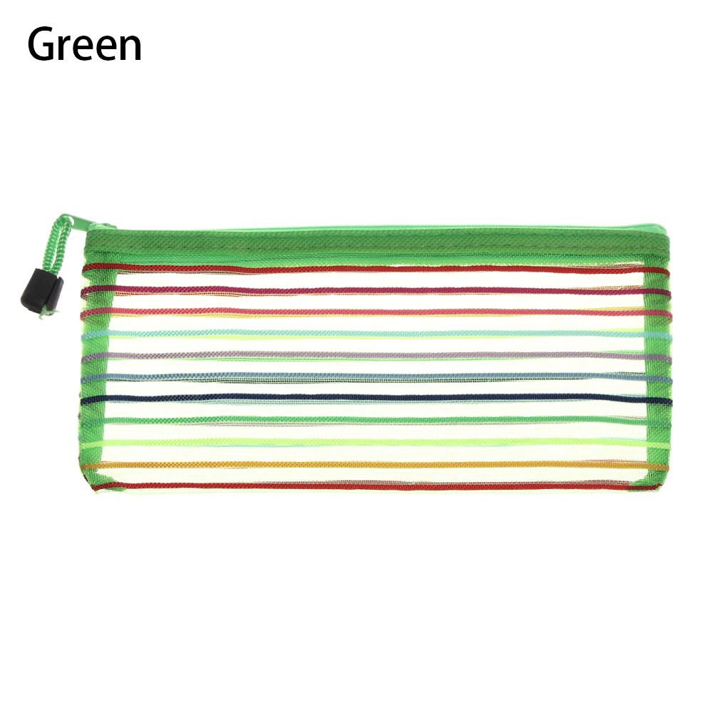 Effen Kleur Nylon Rits Etui Mesh Pen Zak Cosmetische Opslag Transparante Raster Handtassen Portemonnee Mode: green