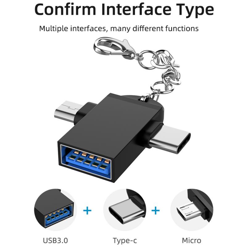 Type C Micro-Usb Naar Usb 3.0-Interface 2-In-1 Otg Adapter Kabel Met Koord Of Ketting voor Xiaomi Huawei Samsung Android Smartphone