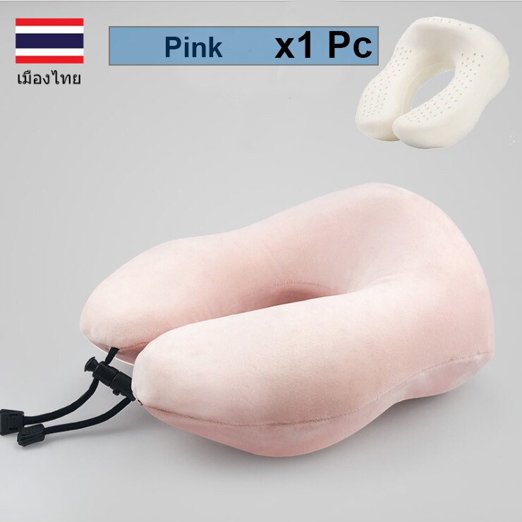 PurenLatex U Shape Travel Pillow Neck Protect Cervical Spine Thailand Pure Nature Latex Orthopedic Head Pillow Office Train: Pink x 1 pc