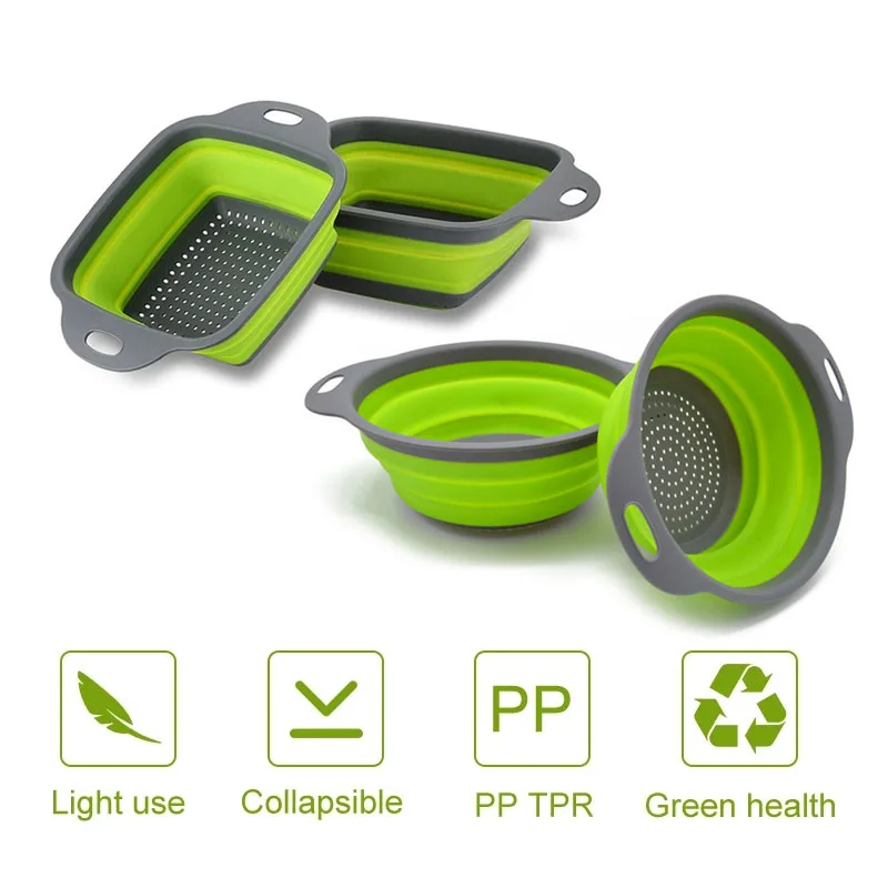 Escurridor plegable de silicona para frutas y verduras, colador plegable, colador de cocina para alimentos, Pasta, utensilios de cocina, dispositivo de drenaje, 2 uds.