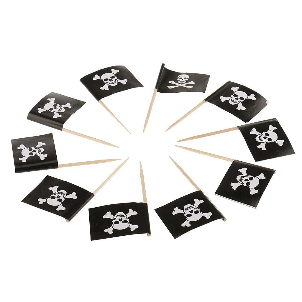 50pcs Pirate Cocktail Toothpicks Flags Cake Toppers for Food, Appetizer, Cocktail, Cupcake Decoration
