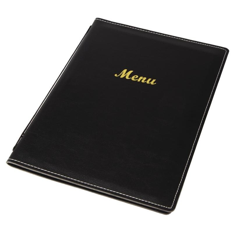 Kunstleder Stil Restaurant Menü Abdeckung Schwarz Farbe Traditionelle Einfachheit Menü Hülse A4 A5 Größe Zeigt vier Seiten: A5