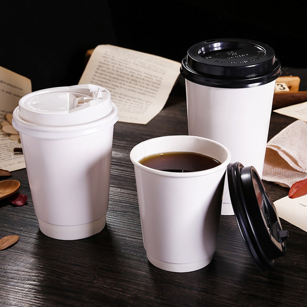 50 stücke Einweg Kaffee Tassen Isolierung Imbiss Doppel-schicht Papier Tasse mit Deckel (8 unzen, 280ml)