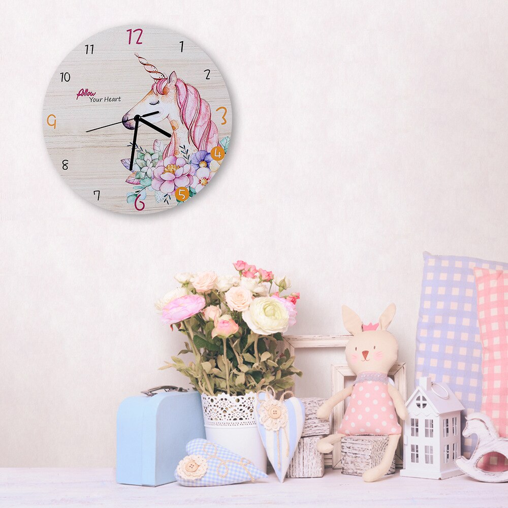 Modern Unicorn Wall Clock Sticker Mute Digital 3D Wall Clock Living Room Children'S Room Cartoon Decoration
