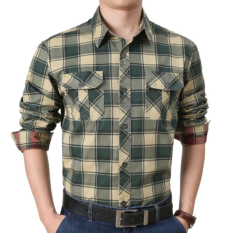 2021 camicia a quadri da uomo in flanella autunnale primavera camicie Casual calde da uomo a maniche lunghe camicia a quadri da uomo in cotone britannico: Army Green / XXL