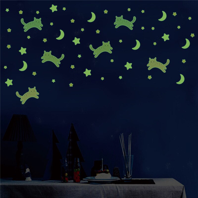 3Pcs/set Cat/Moon/Star DIY Luminous Stickers Cartoon Wall Stickers Kawaii Wallpaper Kids Room Glow-In-Dark Wall Decal Home Decor: Default Title