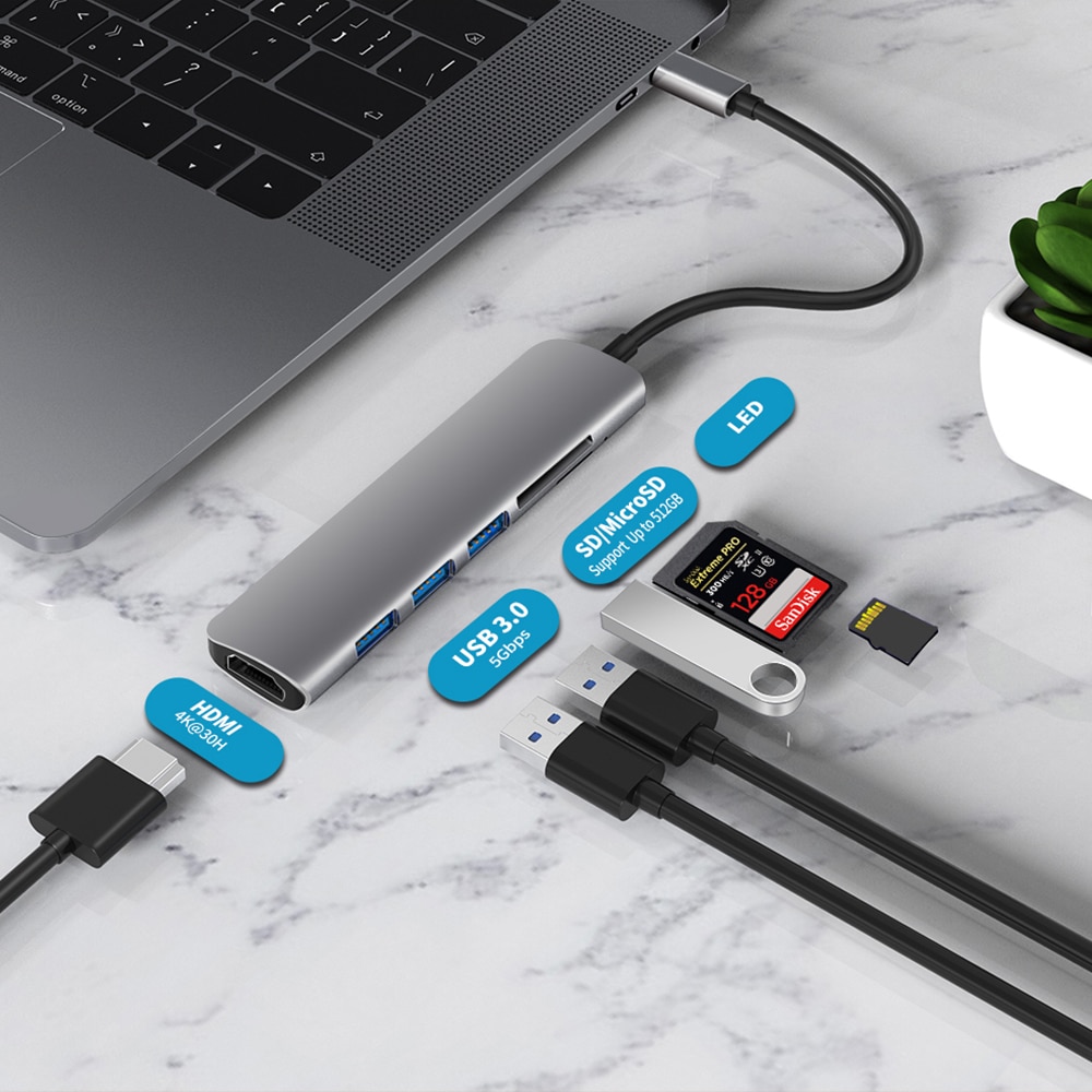 USB 3.1 Tipo-C centro tutto'adattatore di HDMI 4K fulmine 3 USB C centro con centro 3.0 TF lettore SD fessura PD per MacBook pro/aria/Huawei compagno