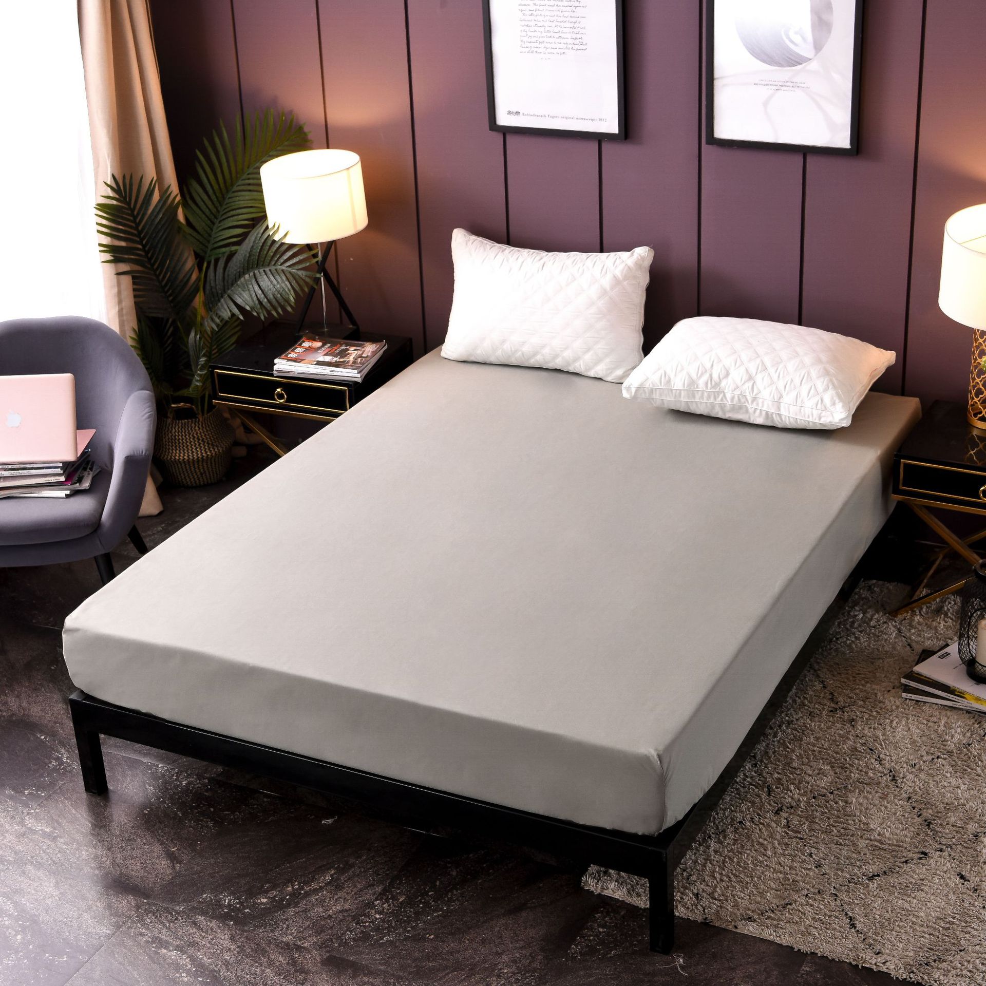 Waterproof Mattress Cover Anti-mite Hypoallergenic Fitted Sheet Solid Color Breathable Mattress Protector Queen King Size: Grey / Full 54x75inch