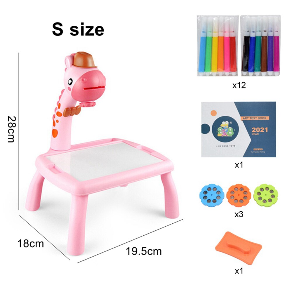 Kids Projector Drawing Table Painting Board Desk Multifunctional Writing Arts Crafts Educational Projection Machine Drawing Toy: F pink small