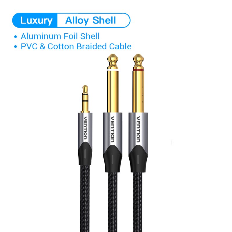Vention 3.5mm to double 6.5mm trs kaapeli aux uros mono 6.5 liitin stereo 3.5 jack audio kaapeli mikseri vahvistin 6.35 sovitin: Punottu kaapeli / 1m