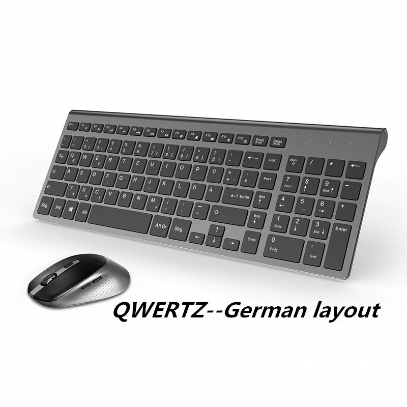 Wireless Keyboard And Mouse 2.4G Stable Connection. Ergonomic .Set with Multimedia Keys For Computer,“QWERTZ”German Layout