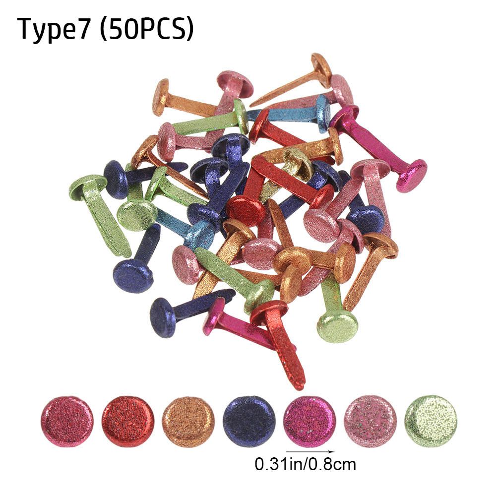 100Pcs Metal Studs Spikes Mini Brads Scrapbooking Versiering Sluiting Sluiting Diy Fotoalbum Ambachten Decoratieve Tweevoetige Nail: Type 7(50PCS)
