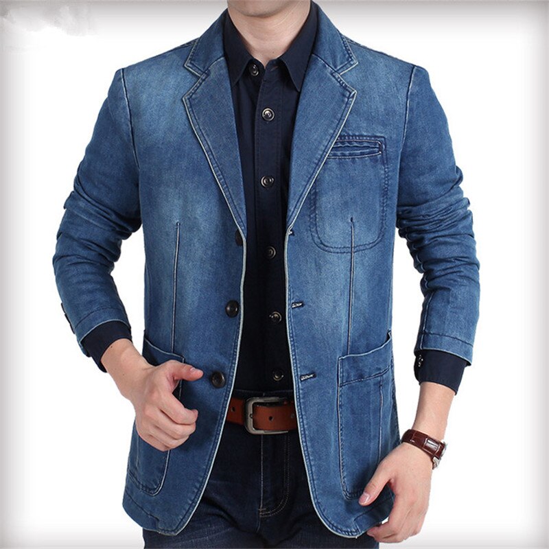 ICPANS Autumn Winter Blazer Men Cotton Denim Smart Casual Men Jacket Slim Fit Suits Brand Clothing Plus Size M-XXXL Clothes