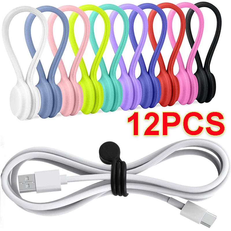 Bridas magnéticas para cables, organizador enrollador de cables de silicona, soporte de almacenamiento para auriculares, Clips para Cable de datos de auriculares, 3-12 Uds.