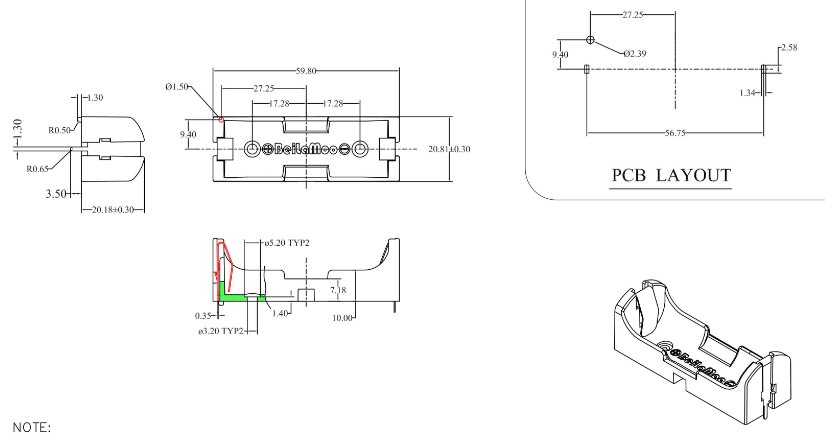 battery holder 1 slot 18500 18505 Battery box 1cell dip type 3.7v Nylon fire resistance to high temperature of 260 degrees