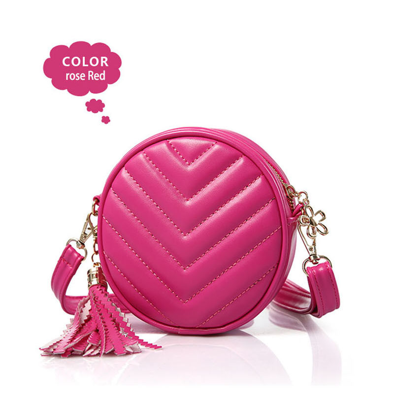 Girl Messenger Bag Tassel Girl Shoulder Bag PU Student Circle Purse Cute Student Accessories WISECO: rose red