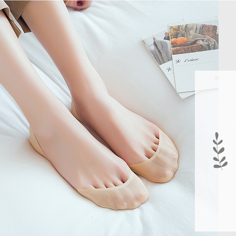 Lot de 3 paires de chaussettes bateau d'été pour femmes, antidérapantes, en silicone, invisibles, pour chaussures à talons hauts