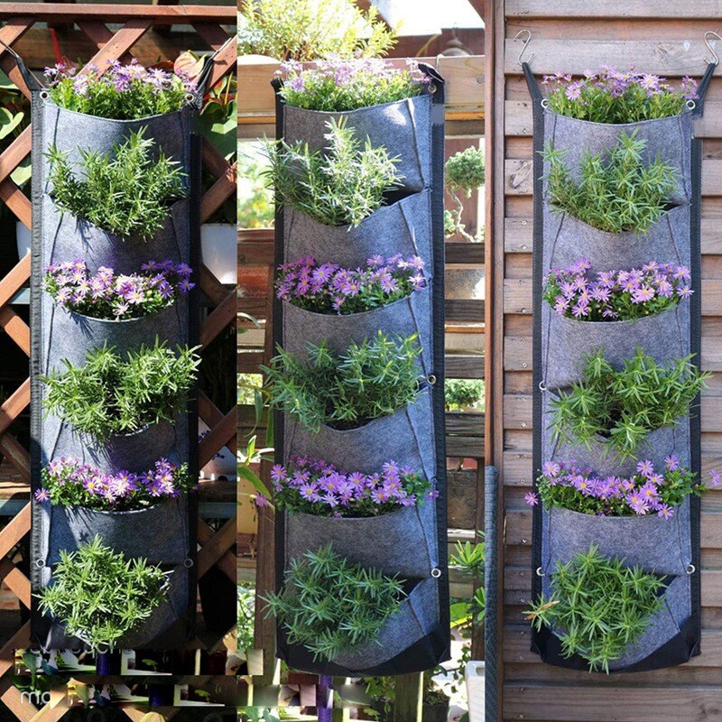 Bolsa Vertical para plantas, maceta de jardín colgante de pared con 6 bolsillos, macetas de flores, bolsas de fieltro grandes para decoración del hogar y jardín