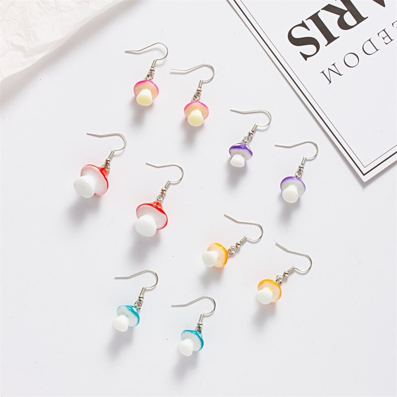Boucles d'oreilles pendantes en forme de champignon pour femmes et filles, bijoux mignons faits à la main, 8 couleurs, 1.2x3.3cm, petits