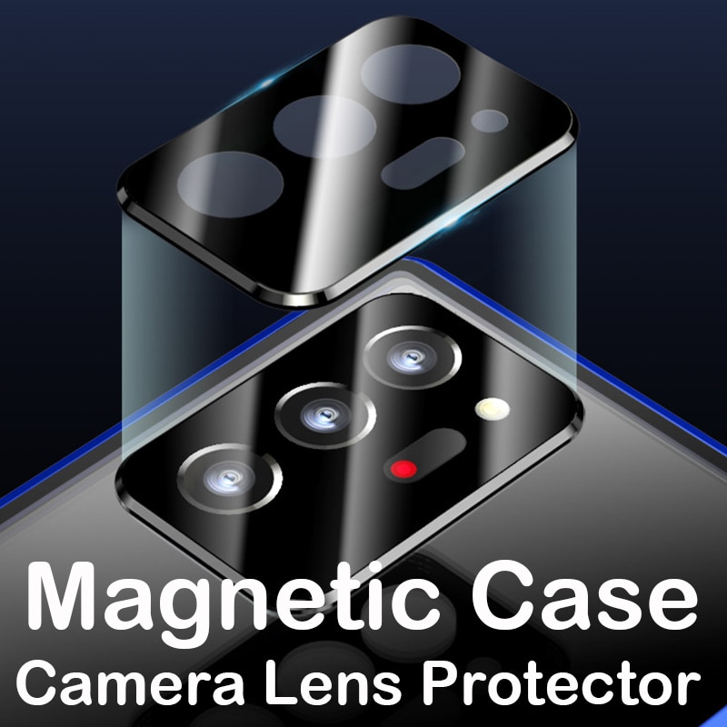 Volledig magnetische hoes voor samsung galaxy note 20 ultra, gehard glazen hoesje, metalen bumper, note 20 cameralens beschermhoes