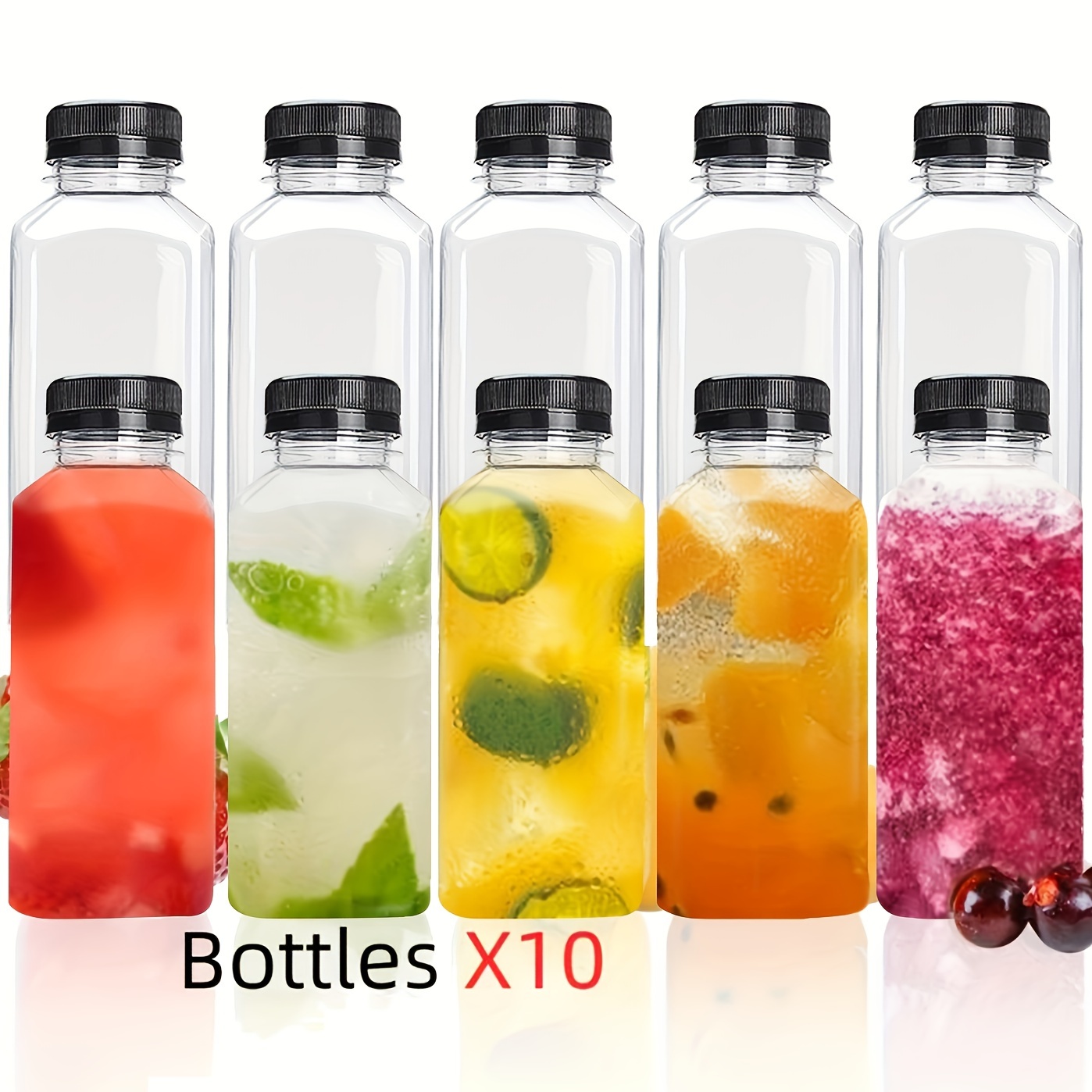 10-- 150ml-500ml lækagesikre, gennemsigtige plastikflasker til juice - perfekte til juice, smoothies, mælk og hjemmelavede drikkevarer - genanvendelige bulkbeholdere